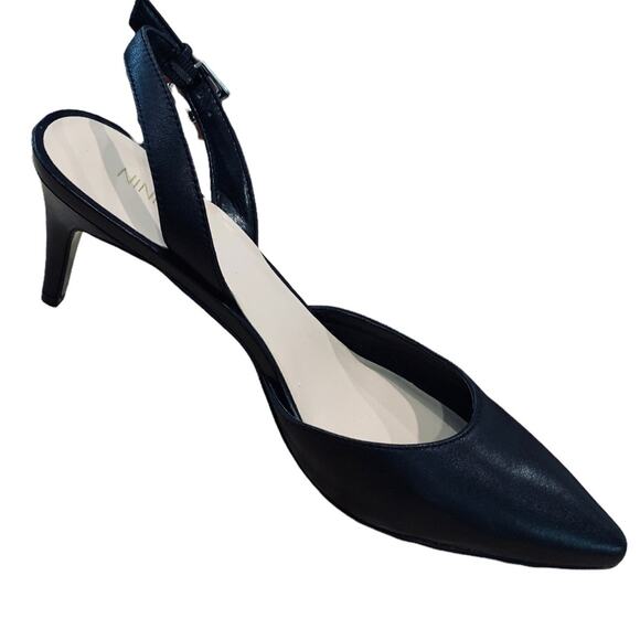 Nine West Epiphany black sling back 3” heel leather uppers size 7.5 - Picture 2 of 6
